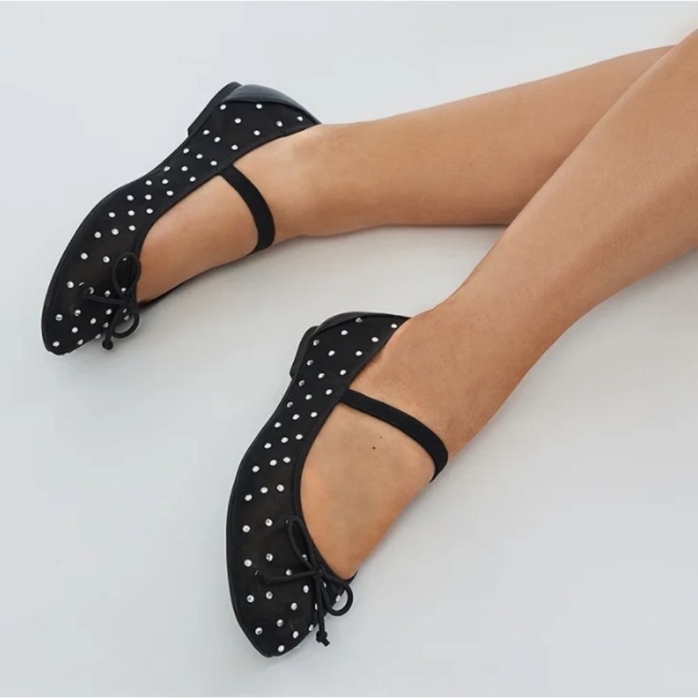 BRAND NEW BAMBOO MESH BALLET RHINESTONES WOMEN'S FLATS
